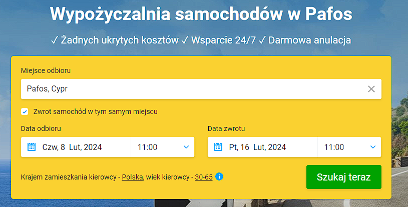 wynajem auta pafos wyszukiwanie samochodu