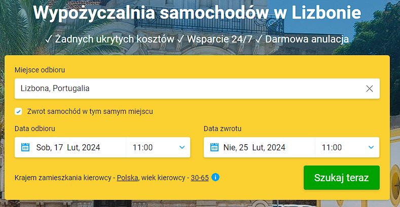 Wypożyczalnia samochodów w Lizbonie